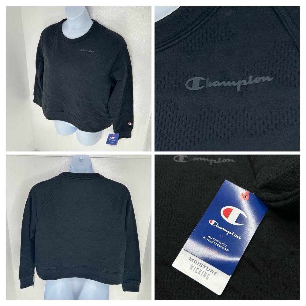 Champion NWT Soft Touch Black‎ Camo Crew Sweatshirt Double Knit Womens Large NEW